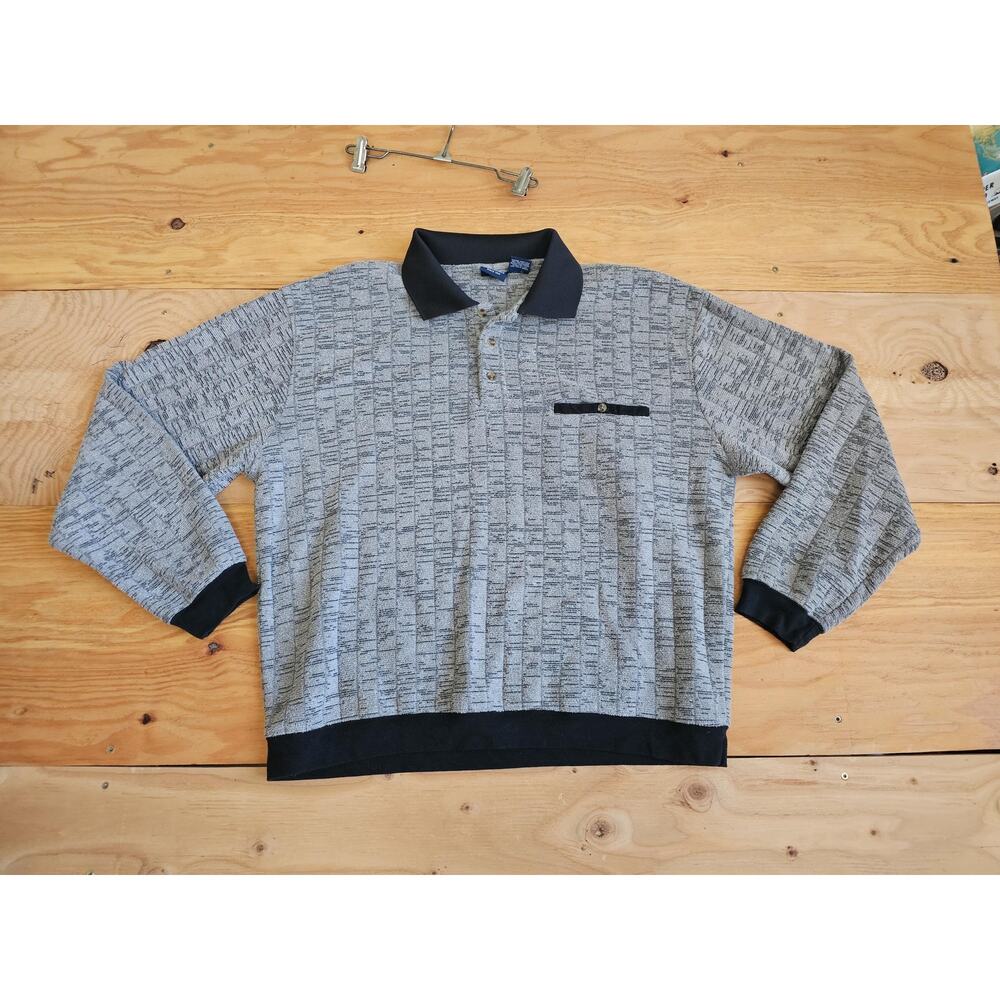 John Blair Sweater, Golf Tennis Shirt Gray Black Sz XL? 1990s